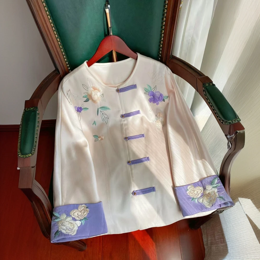 国潮新中式春季新款复古中国风时尚长袖重工刺绣外套女上衣F077