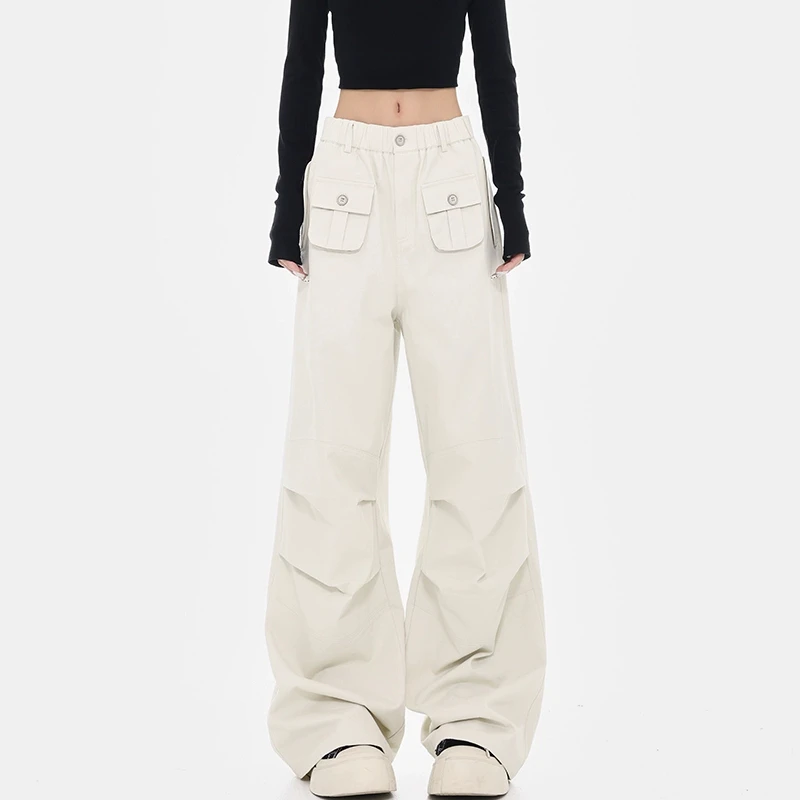 【秋季五折】KEN STUDIO新款美式褶皱多口袋设计工装裤直筒裤