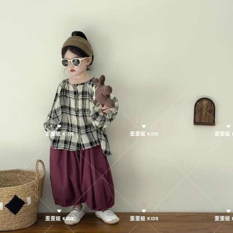 【时尚格子】韩国童装2025新款儿童时髦韩版潮流宽松休闲格子衬衫套