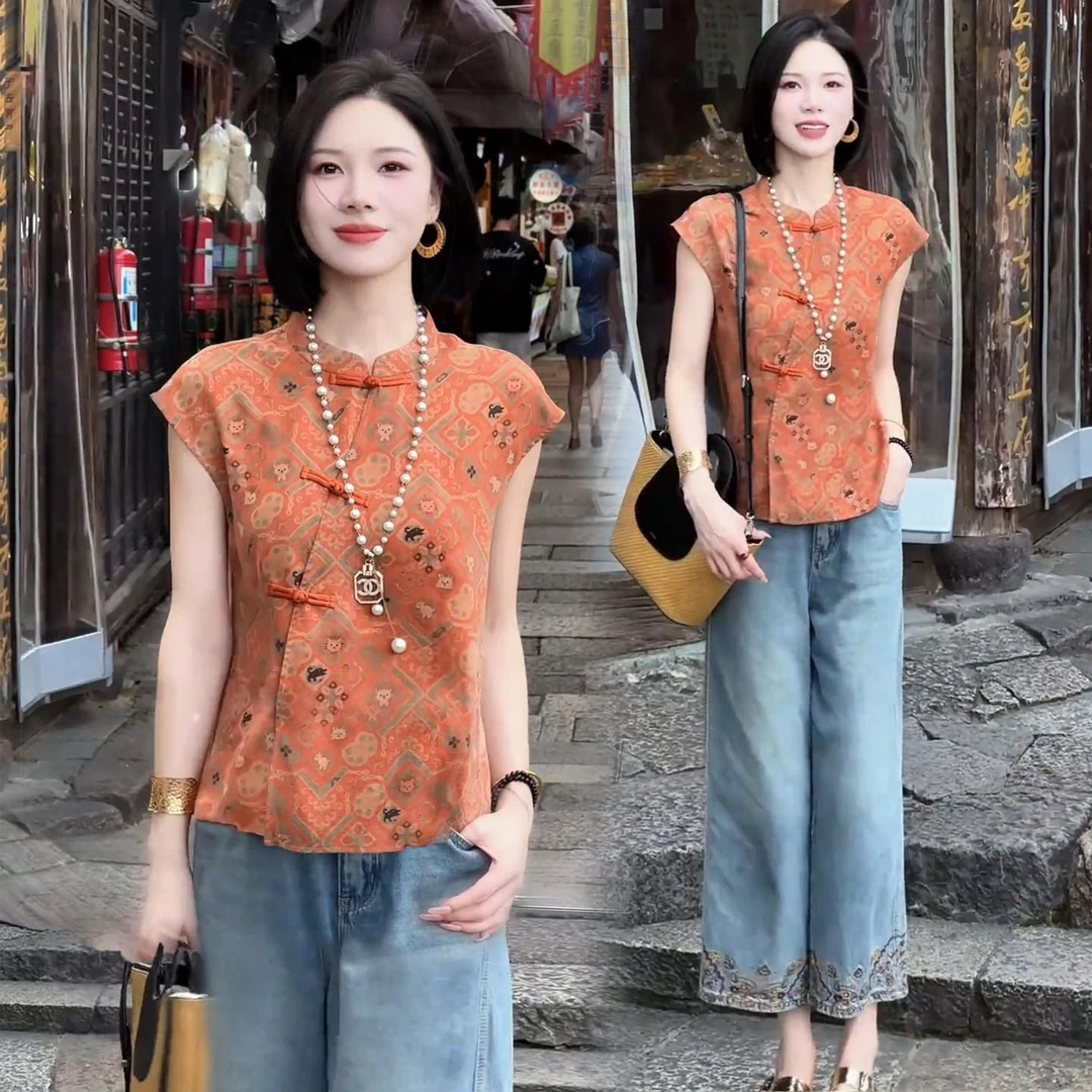 新中式国风衬衫女2025夏季新款时尚洋气复古盘扣上衣斜襟显瘦小衫