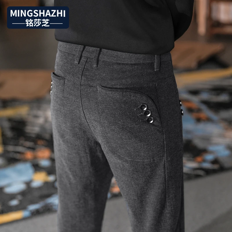 男士春秋商务休闲裤子男秋季磨毛长裤男直筒修身休闲裤男百搭潮流