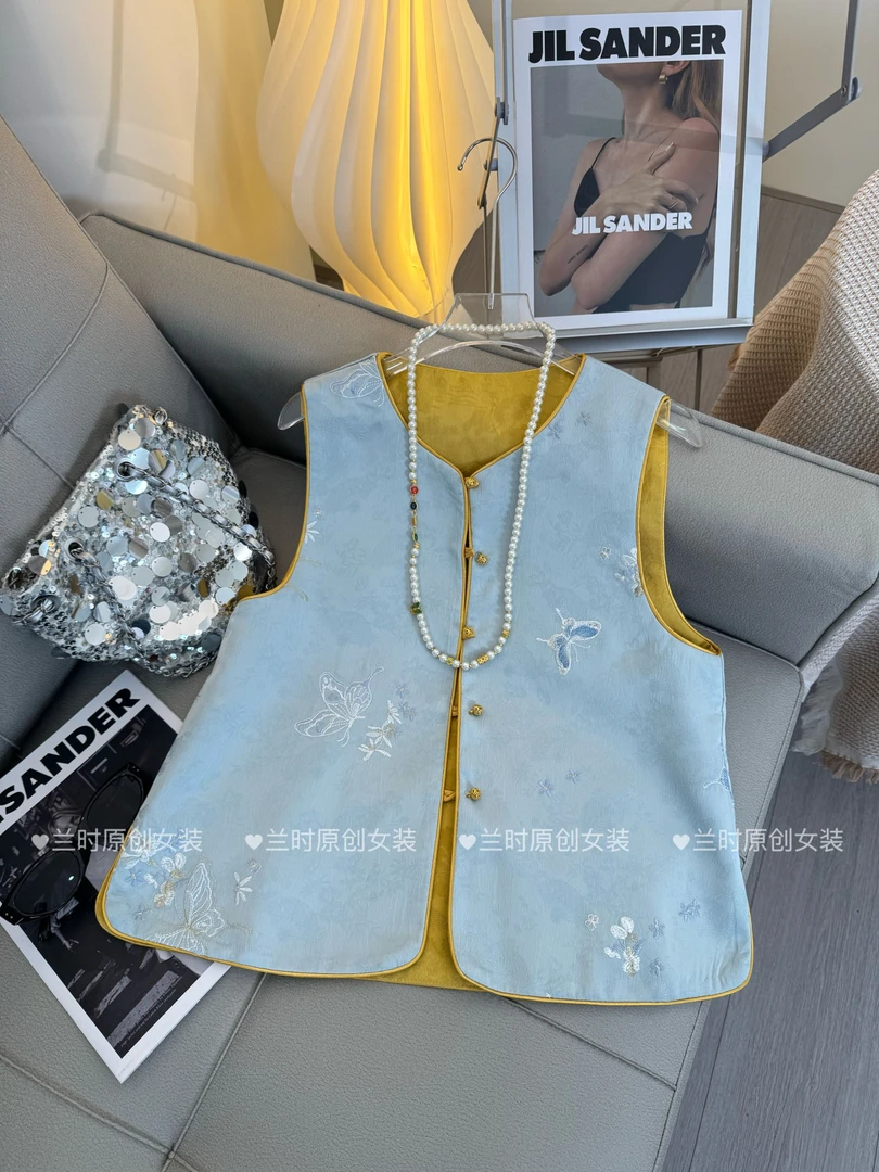 【蝶叙双面】新中式国风织锦缎织绣文艺春季新款气质双面穿马甲