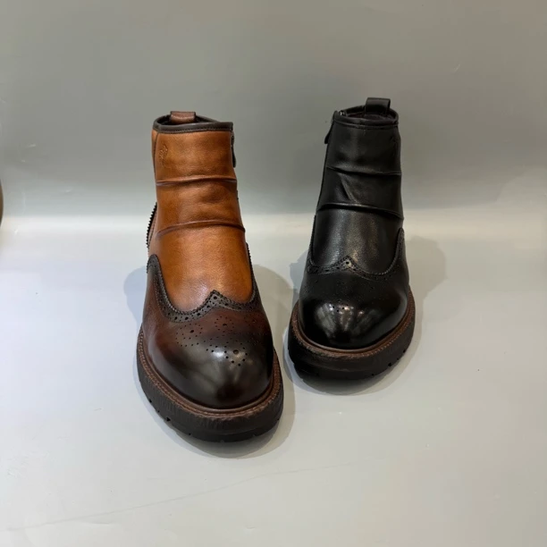 男士新款皮毛一体羊毛皮鞋头层牛皮-126