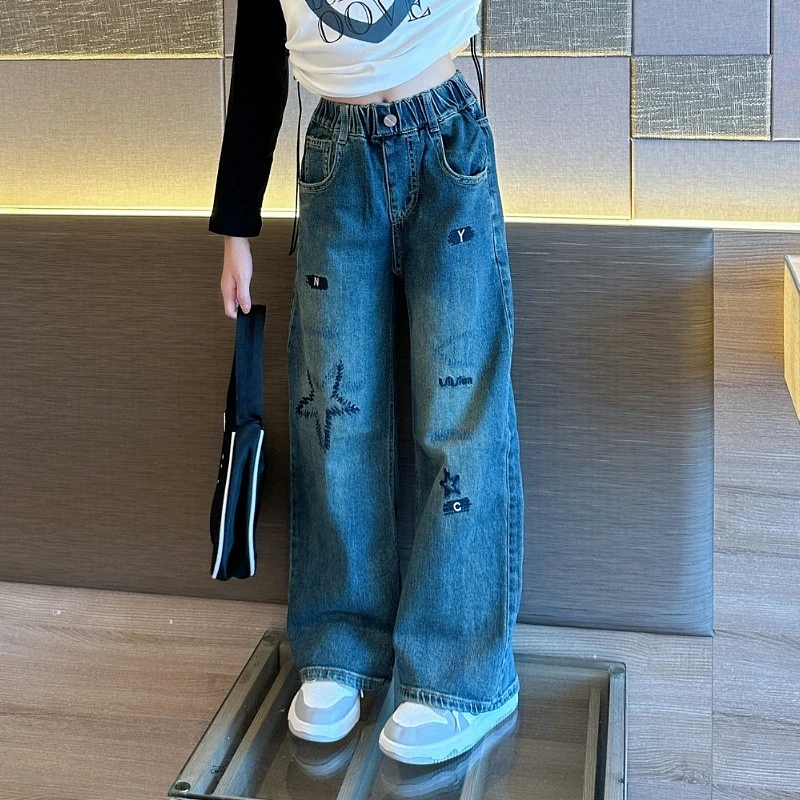 女童牛仔裤2025春秋新款韩版儿童阔腿裤洋气女孩宽松休闲直筒裤潮