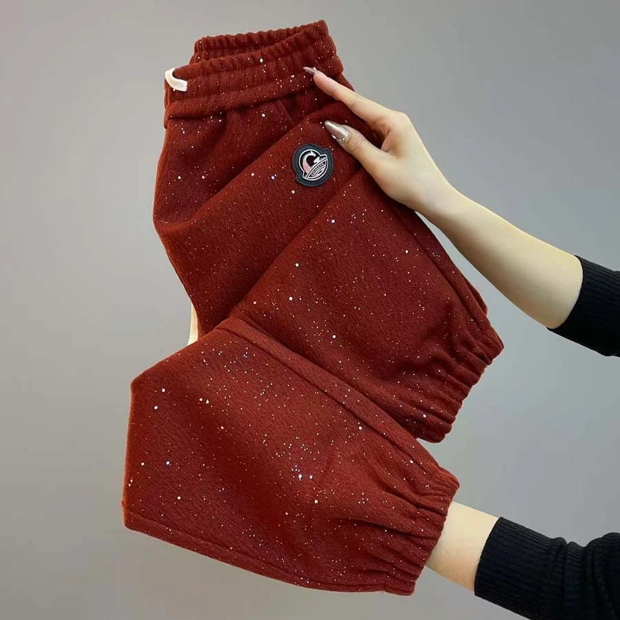 2025早春爆款满天星休闲裤女高腰加厚显瘦洋气直筒九分束脚哈伦裤