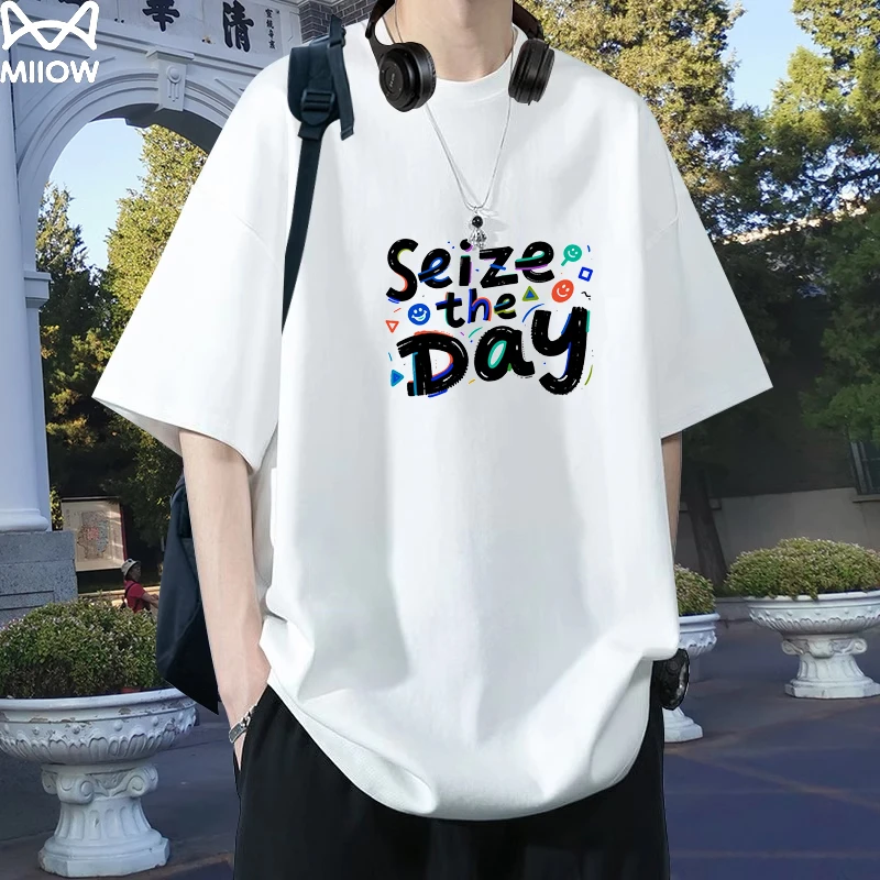 MiiOW/猫人短袖T恤男生新款2025夏天青少年学生潮流港风半袖上衣