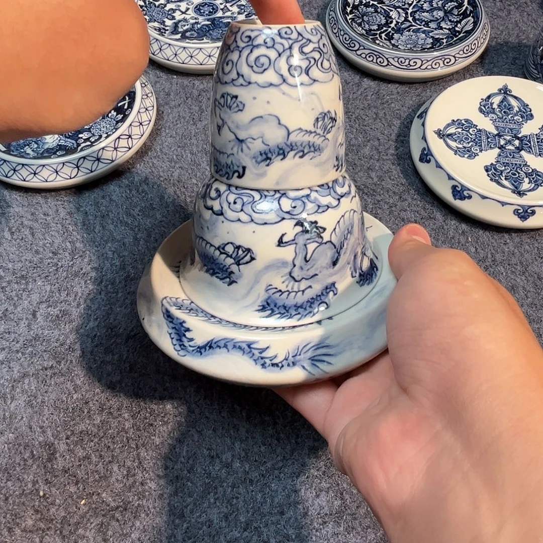 阿***哥元青花水墨龙微瑕三件套