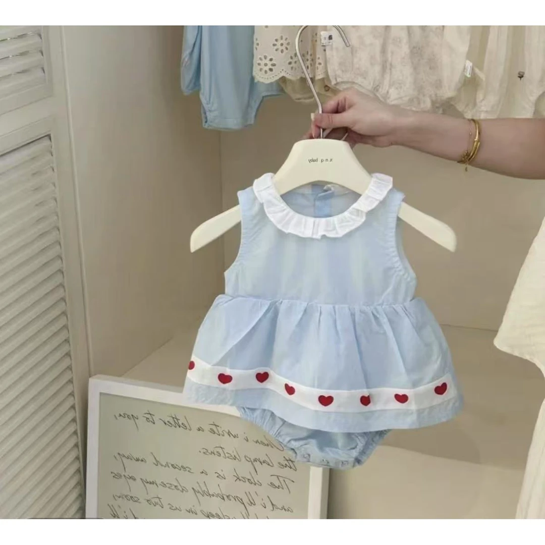 新款韩版婴儿包屁裙夏季爱心女宝宝薄款爬服无袖洋气甜美女童