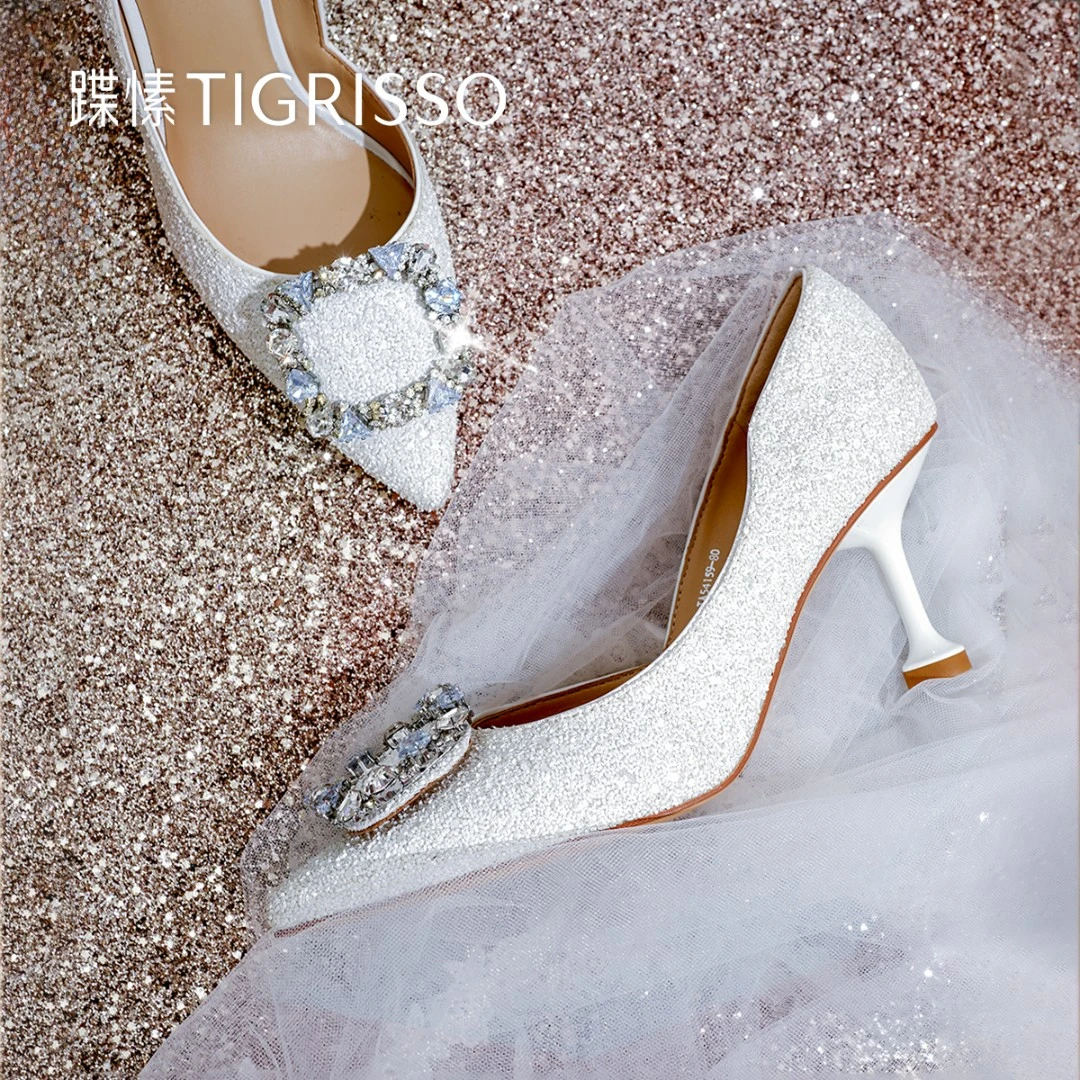 蹀愫春季新款时尚尖头细跟晚宴鞋高跟鞋气质单鞋TA54159-80