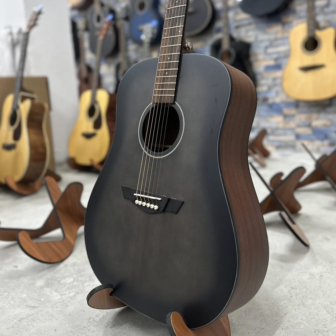 41寸水墨黑高端民谣吉他演奏级高端配件带教学