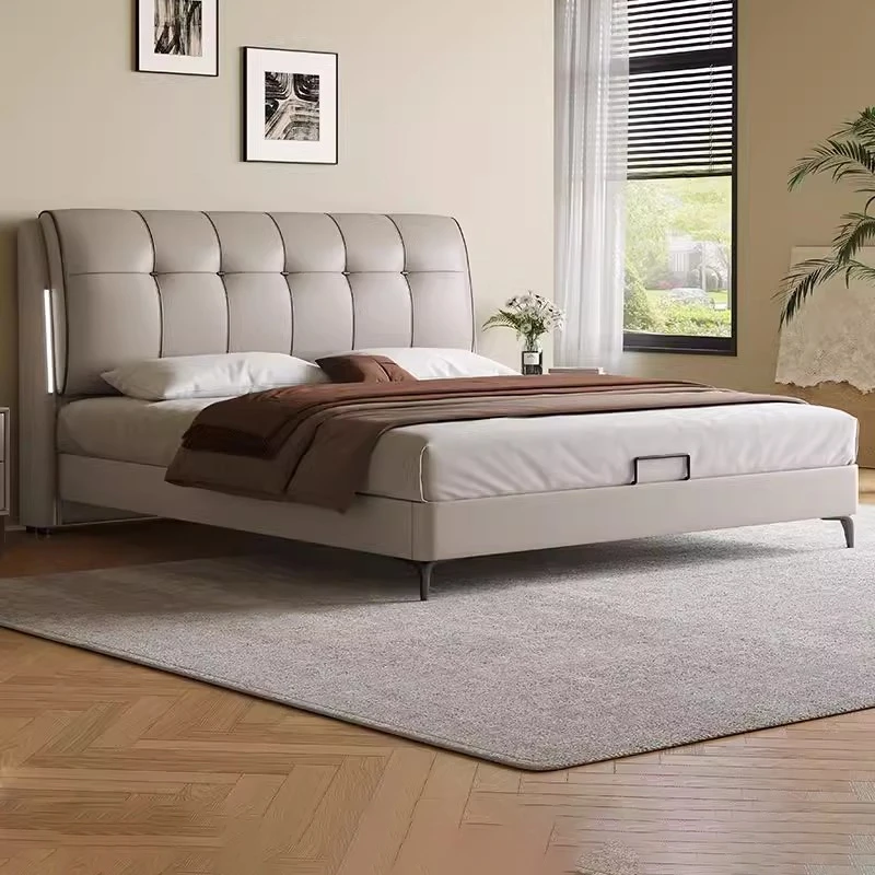 意式家用极简生态床皮艺主卧大气现代简约轻奢软包大床卧室储物床