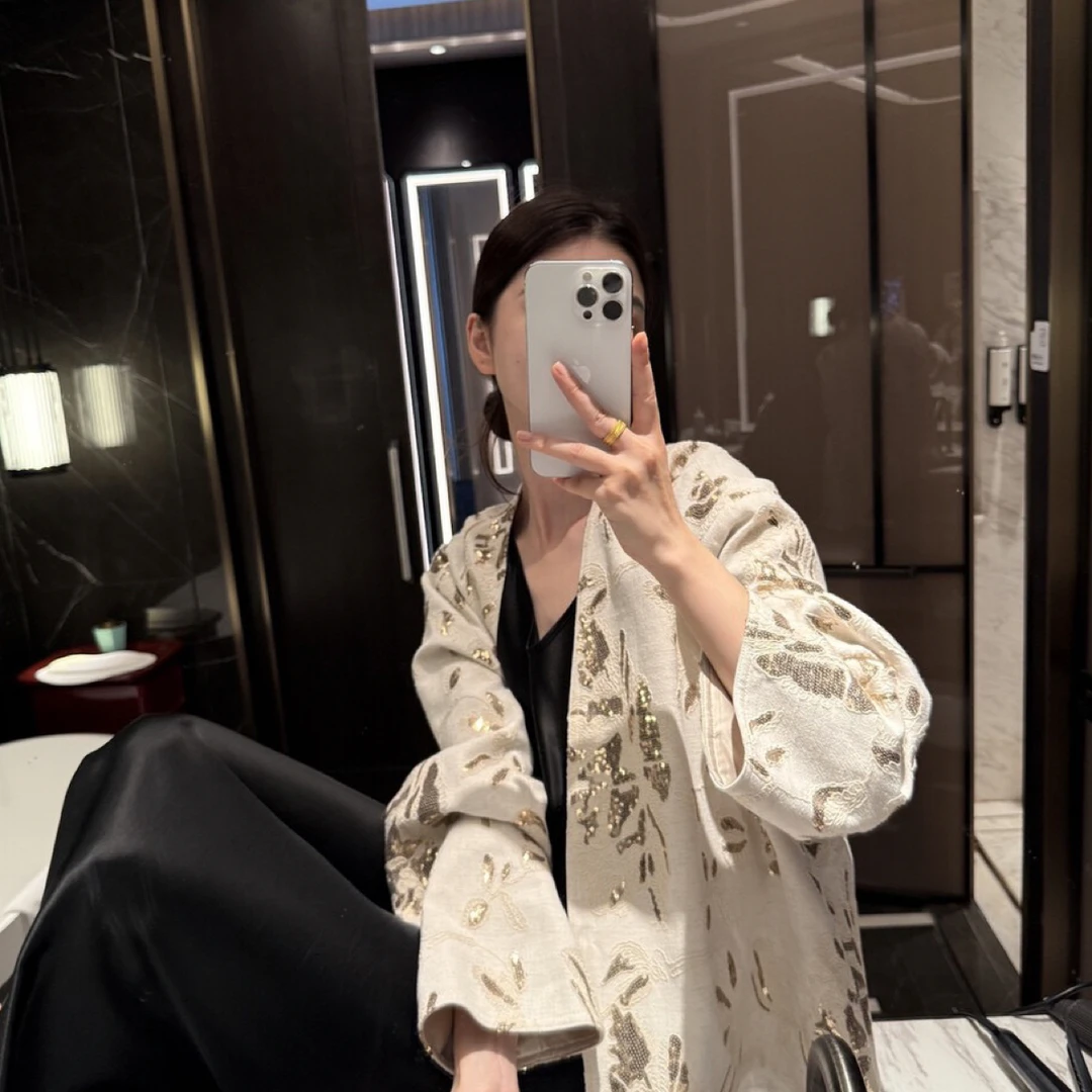 钉珠刺绣夏季女薄款中长款短外套外套上衣气质温婉风