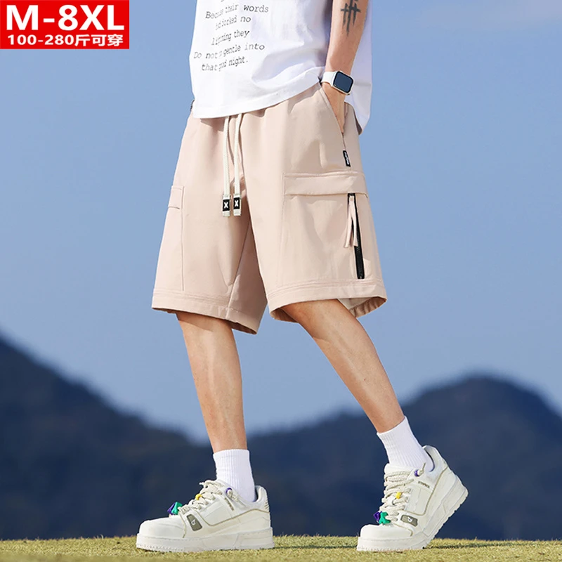 夏季潮流港风男士工装五分中裤胖大码加肥宽松裤衩男百搭休闲短裤