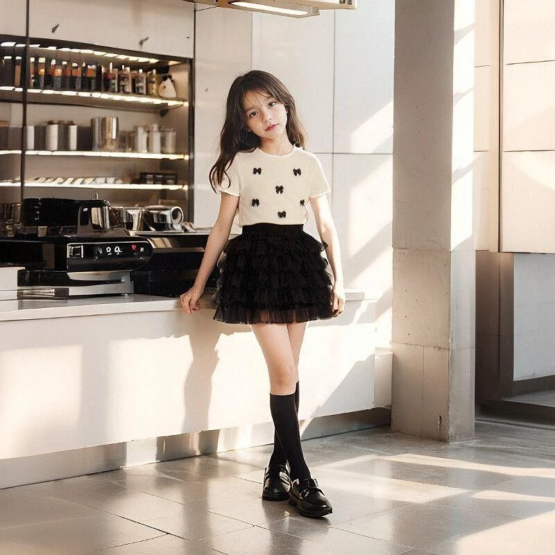 女童短袖套装2024新款夏装洋气儿童蛋糕裙夏季女孩半身裙子蓬蓬裙