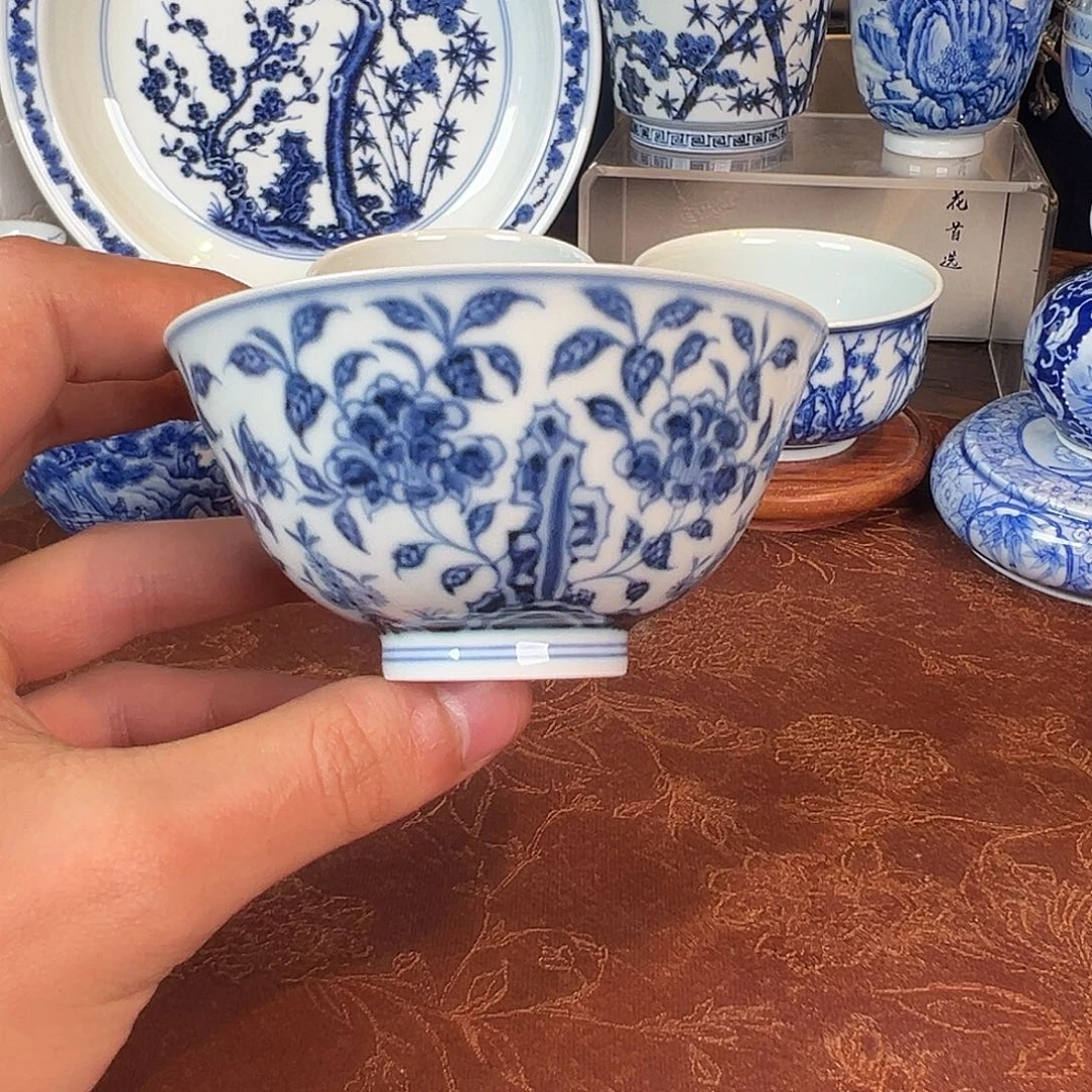 摆件元煦窑山茶花小碗杯