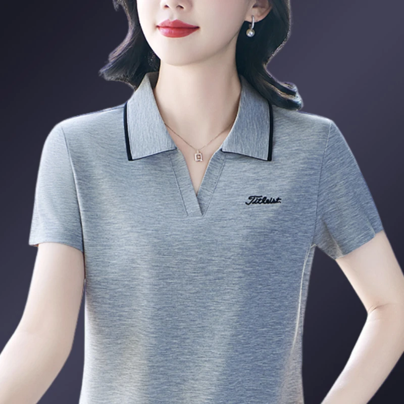 冰丝短袖女夏季新款潮流印花宽松运动上衣polo衫显瘦百搭港风通勤
