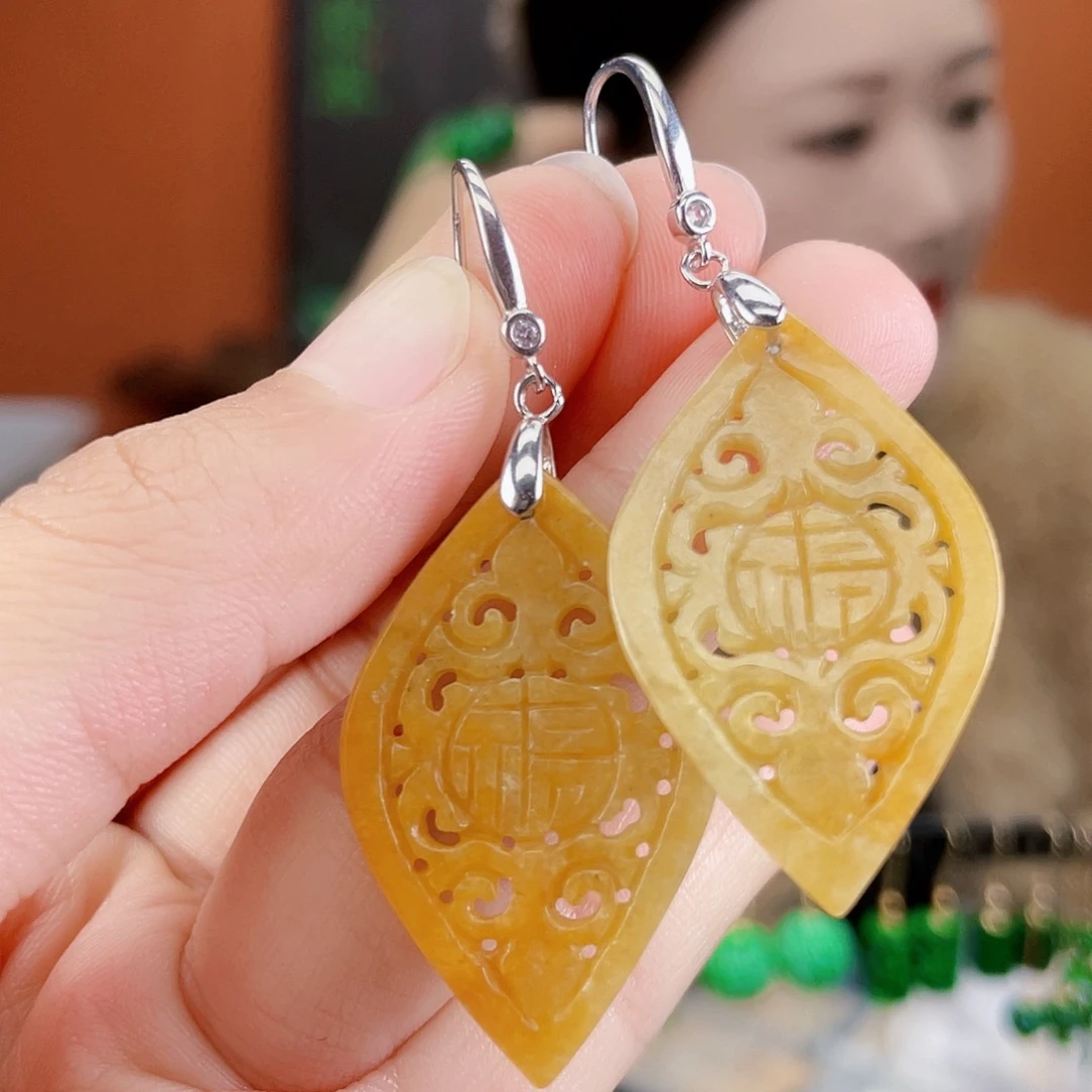 翡翠银S925镶嵌耳饰