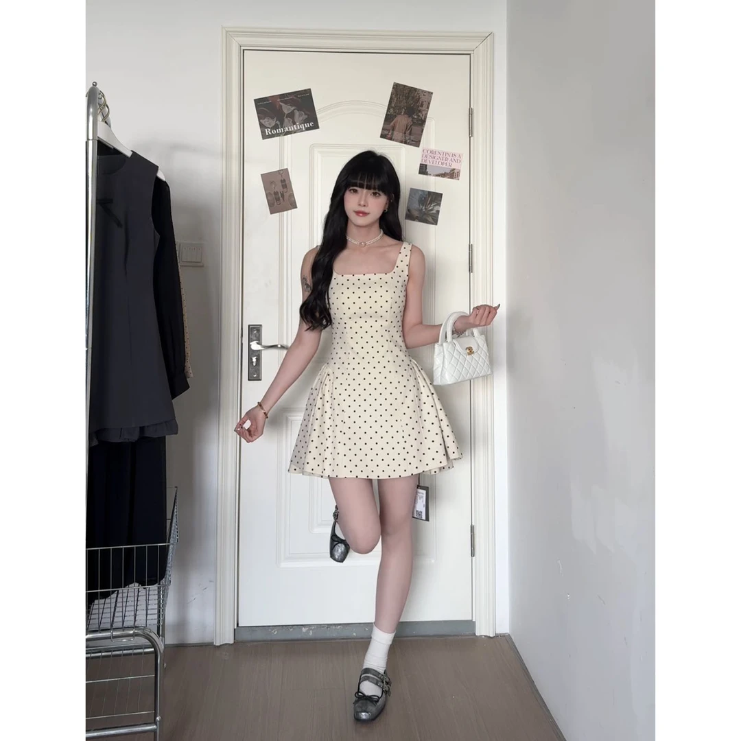 RICHINCHEESE 波点少女 千金波点收腰连衣裙夏季收腰法式甜美气质