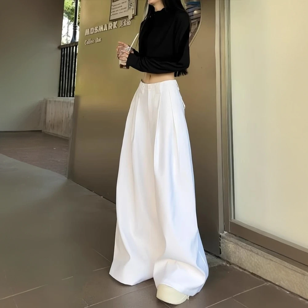 高级感白色西装裤女夏季直筒裤高腰垂感拖地裤休闲阔腿裤加长裤子