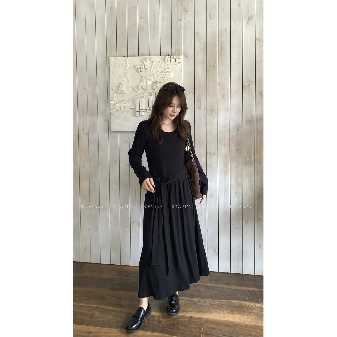 现货大婉酱微胖定制【柔棉裙】设计感绑带连衣裙秋季显瘦裙子 9976D