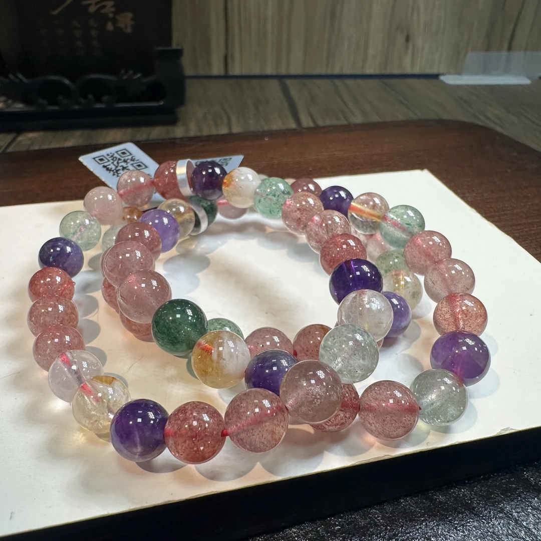 【书记甄选】天然五彩草莓晶单圈手链 多样式发一 8mm 1056LA