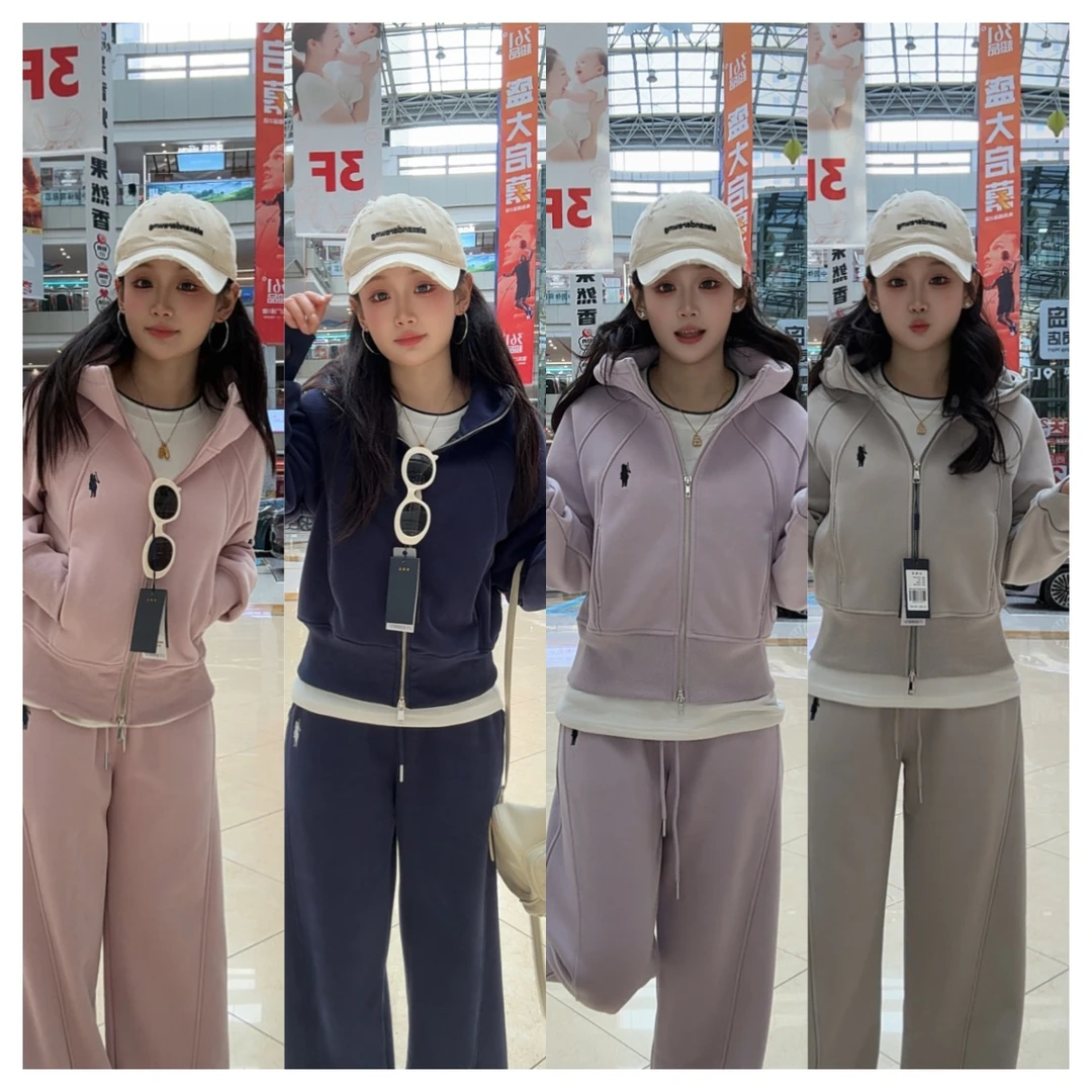 MOESDATPOLO保罗秋季新款加绒显瘦时尚套装宽松百搭连帽F1025