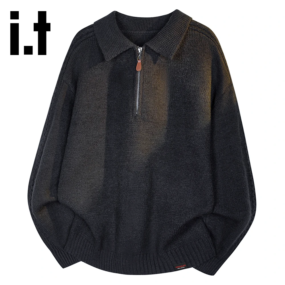 it:CHOCOOLATE潮流半拉链翻领毛衣男秋冬季新款休闲保暖针织衫潮