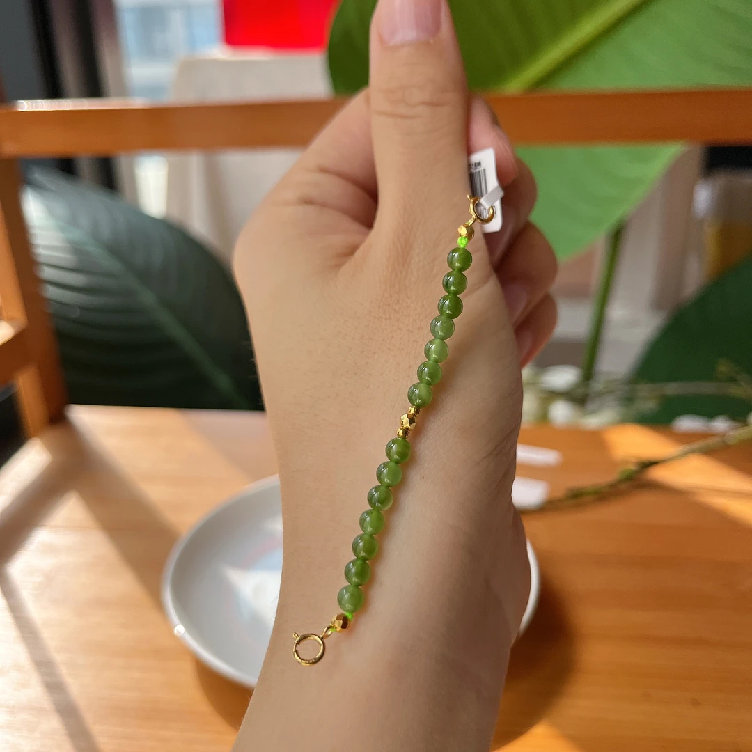 【郭老师】约4mm和田玉碧玉圆珠延长链