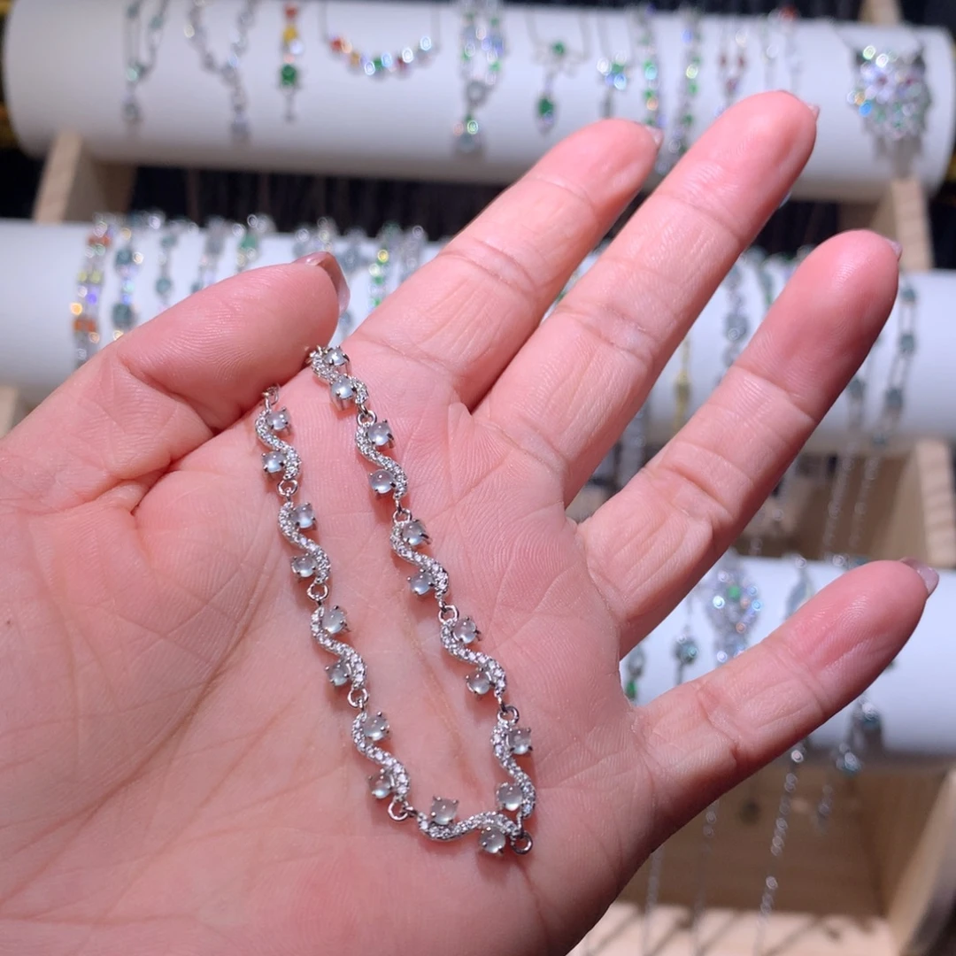 翡翠银S925镶嵌耳饰手链