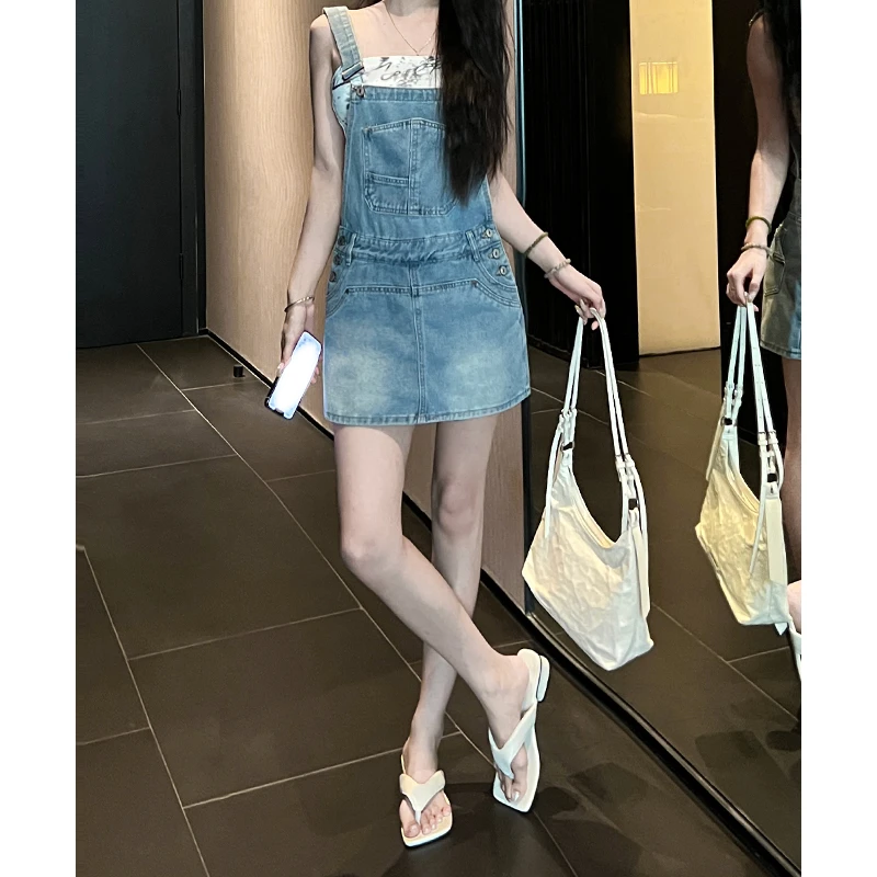 甜美洋气减龄牛仔背带短裙女2025年夏季新款百搭收腰包臀短裤裙