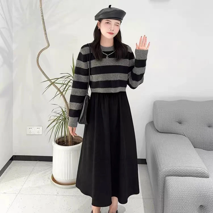 【小依专享】D1F36522B时尚小香风两件套装-6522秋季针织秋冬黑色