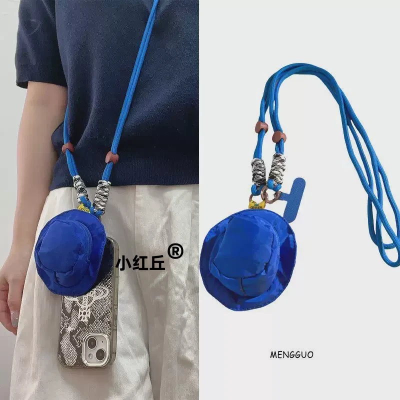 潮流ins手机壳挂件渔夫帽子零钱包斜跨绳防丢钥匙卡包女背包收纳