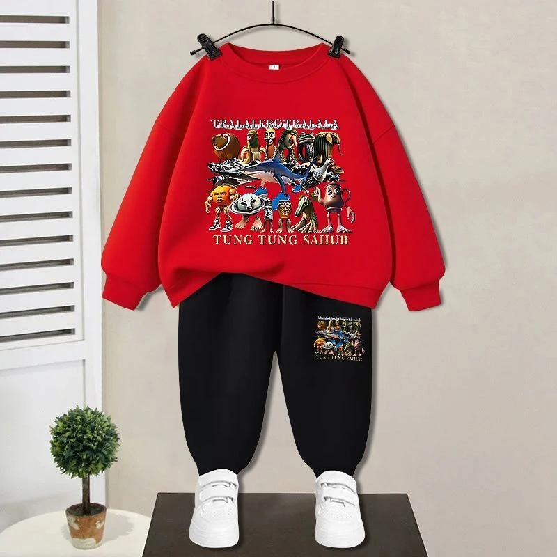 外国山海经春秋2025新款男女童时尚洋气套装卫衣卫裤儿童两件套