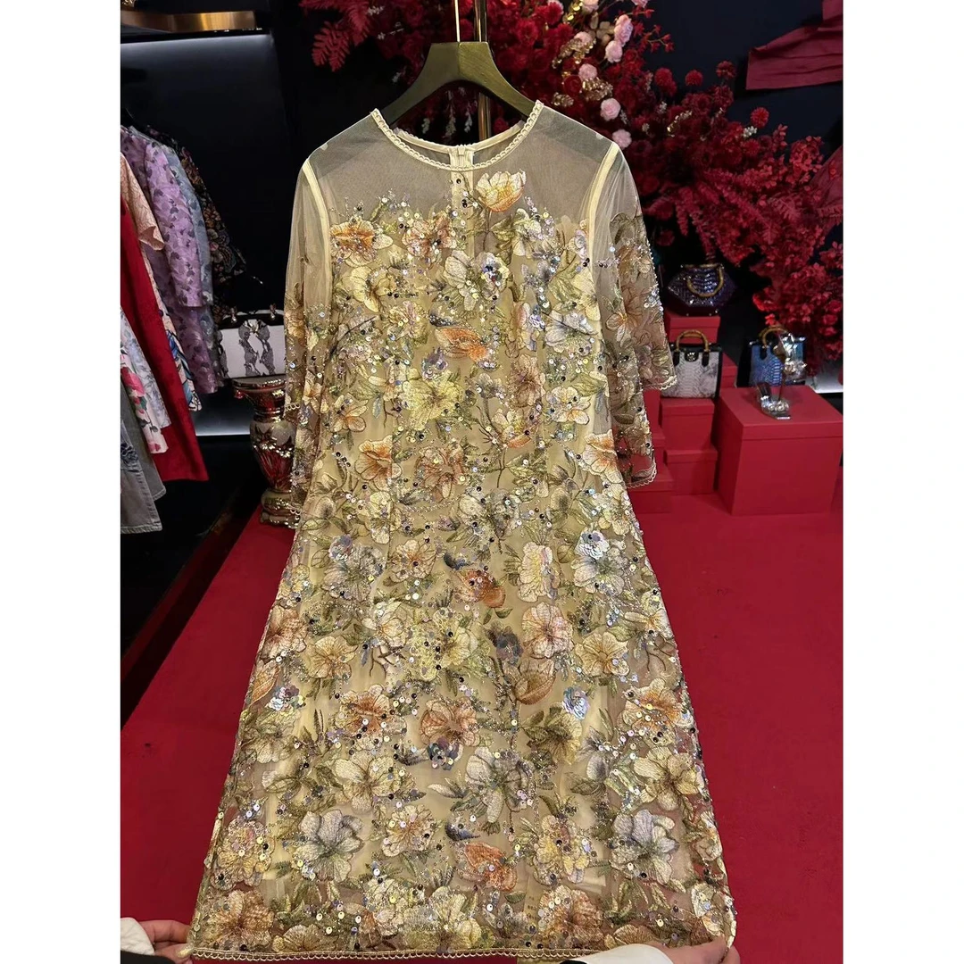 【COCO LESLEY】爆款首发重工刺绣亮片蝴蝶袖设计师连衣裙24394亮片