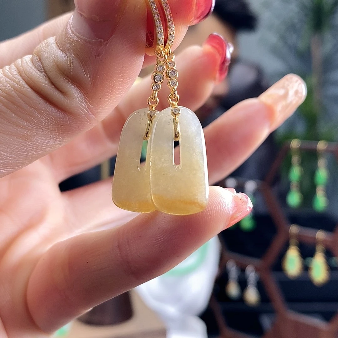 翡翠耳饰银S925镶嵌翡翠