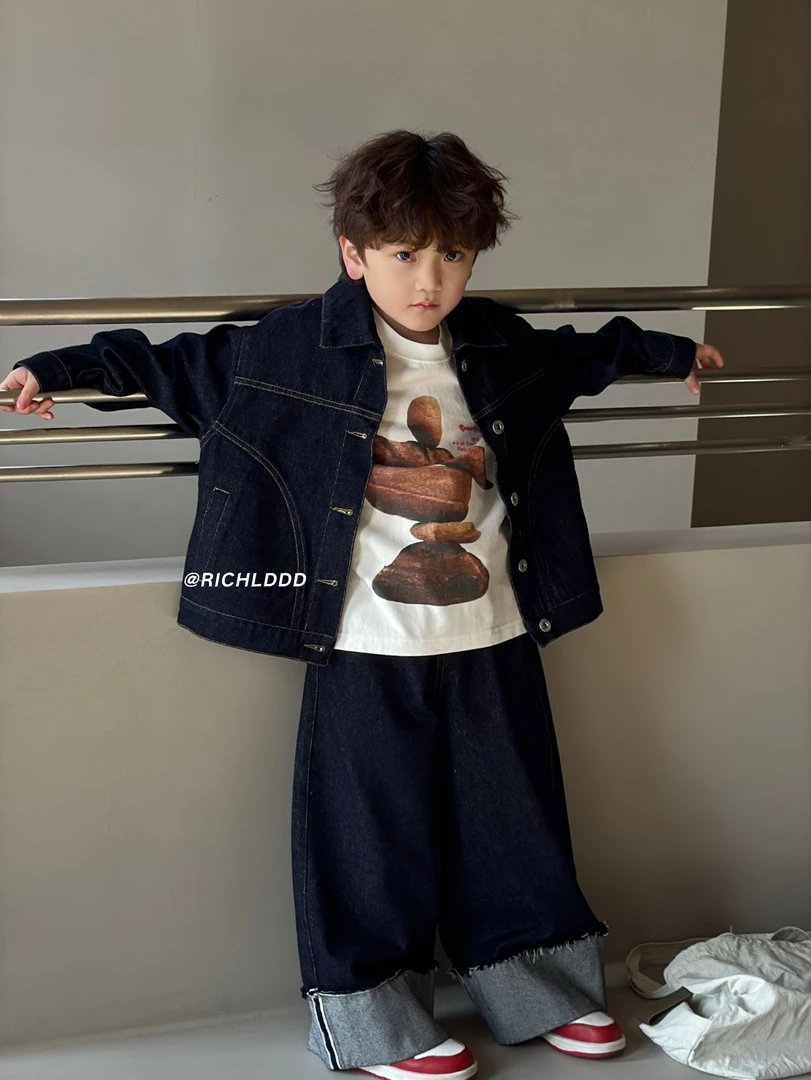 no退no换卤蛋童装：经典原牛/翻边牛仔套装廓形男女童117