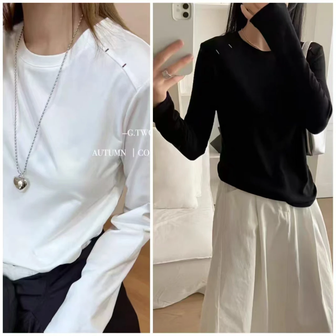 菩朵 早春高密度肩线套结圆领长袖