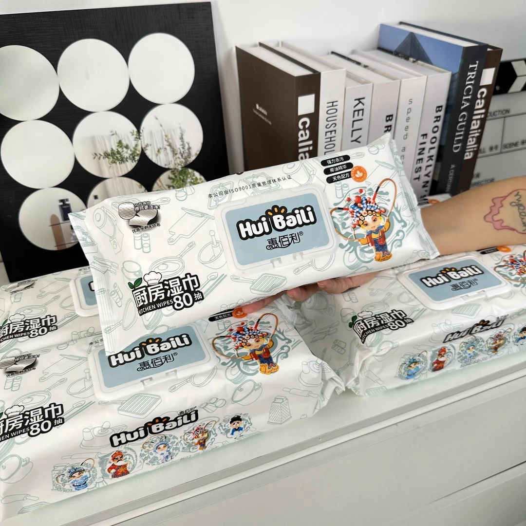 惠佰利巨无霸清洁除油去污珍珠纹加厚厨房湿纸巾去油污