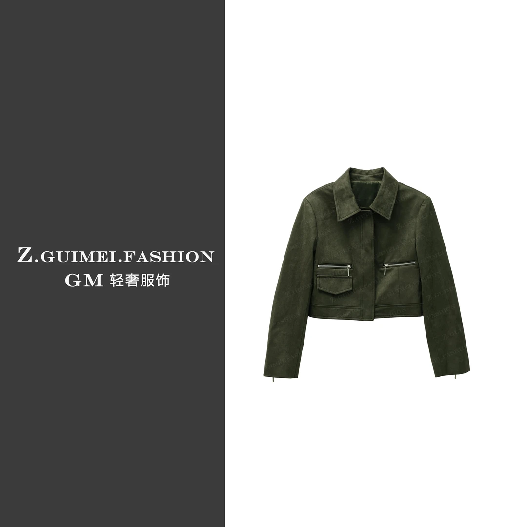 【肆姐高定】百搭时尚短款绒面夹克外套X3313