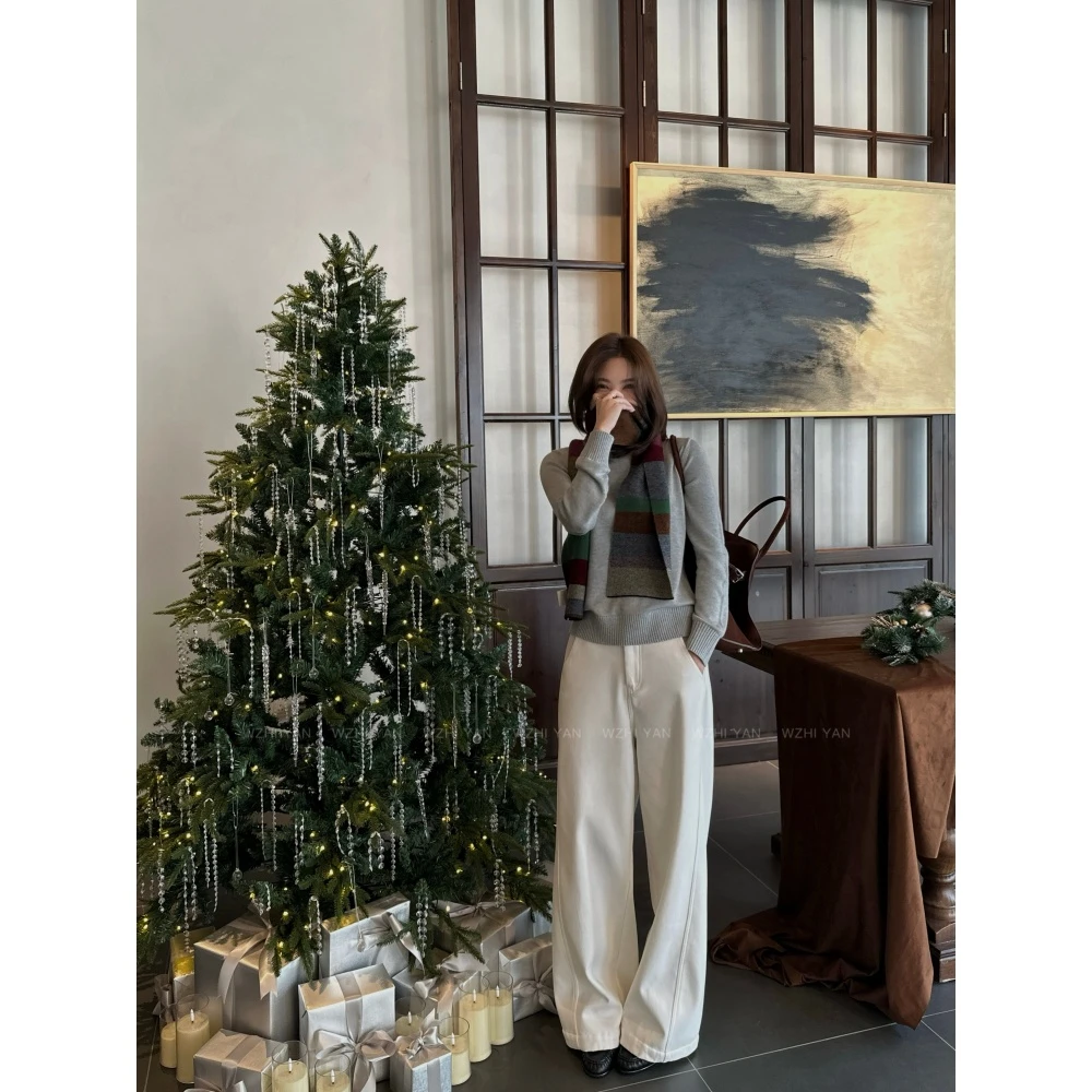 【奥斯丁白茶】“100%棉”静奢设计感立体线百搭显瘦带腰带休闲裤9521