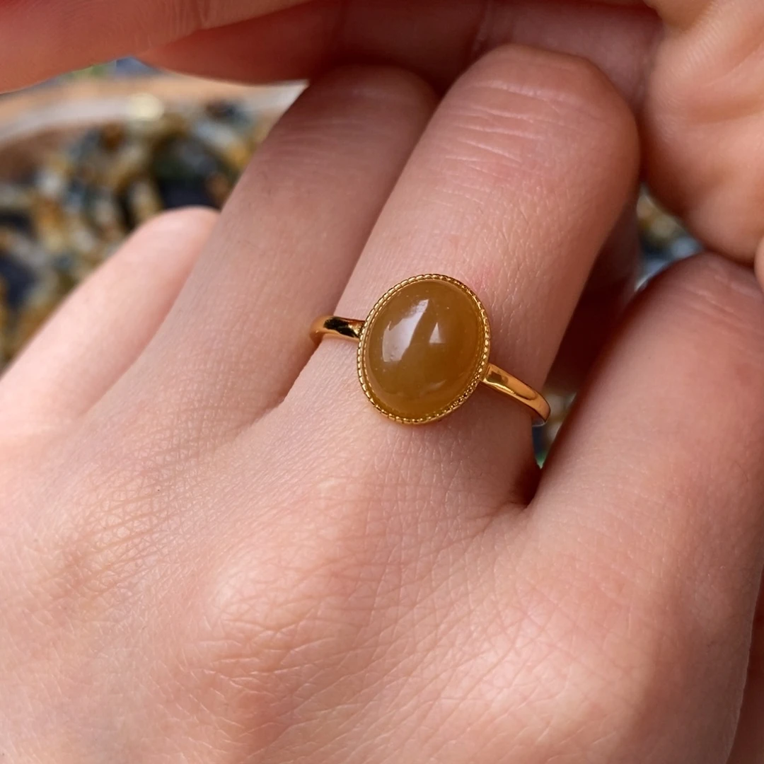 和田玉且末红糖戒指银S925镶嵌