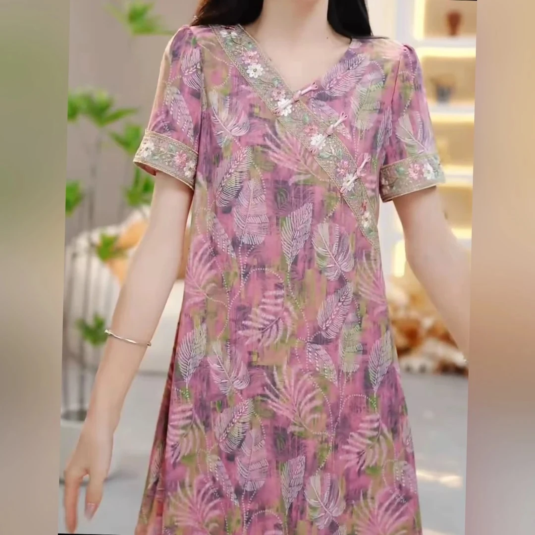 新中式国风旗袍冰羽丝连衣裙女遮肚2025年夏季新款时尚减龄