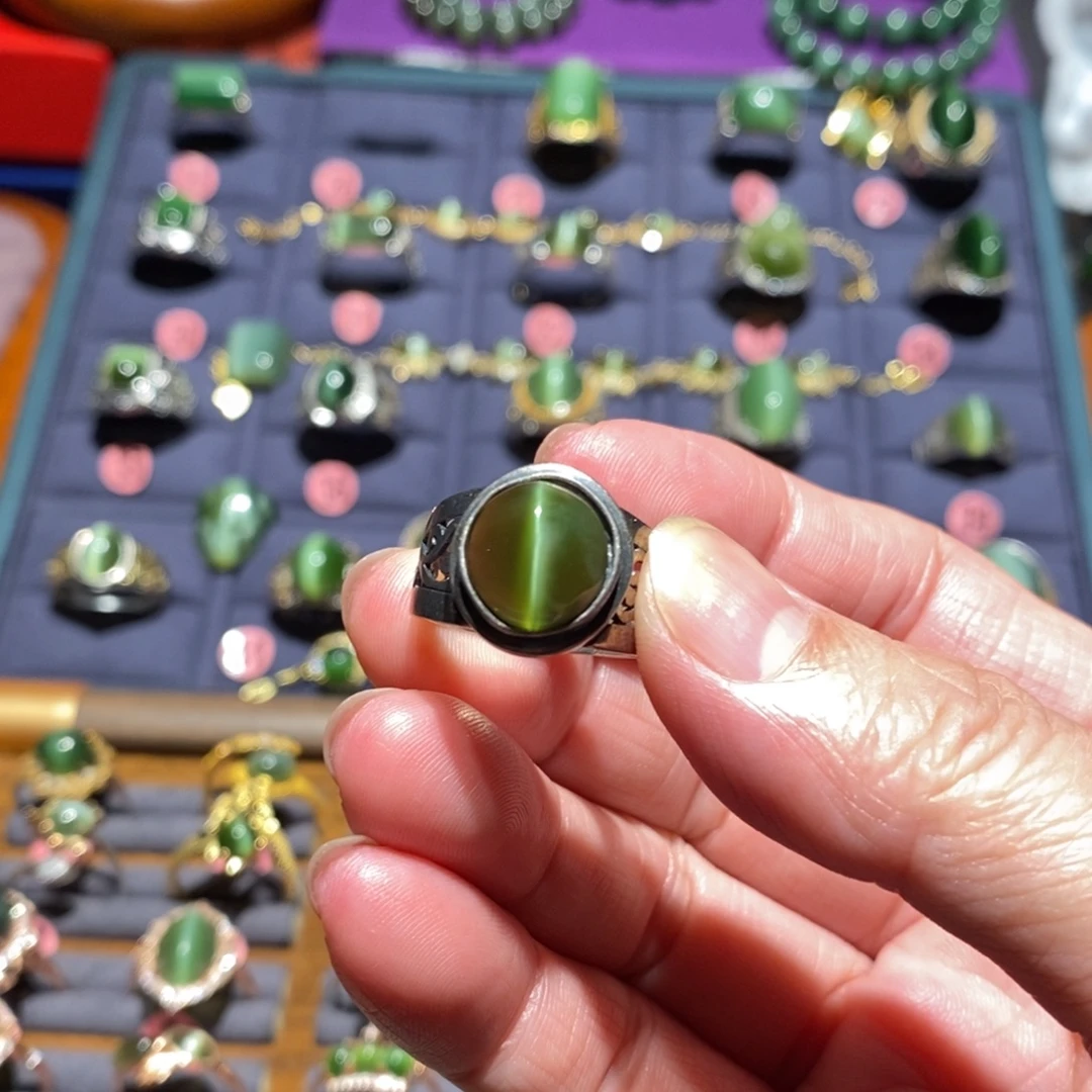 清***人和田玉（碧玉）银S925镶嵌戒指