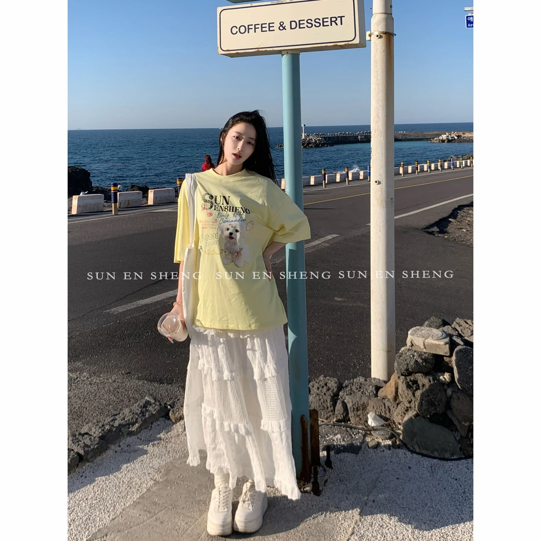 孙恩盛【搭配之王】刺绣蕾丝蛋糕裙半身裙春秋温柔风高腰显瘦a字裙