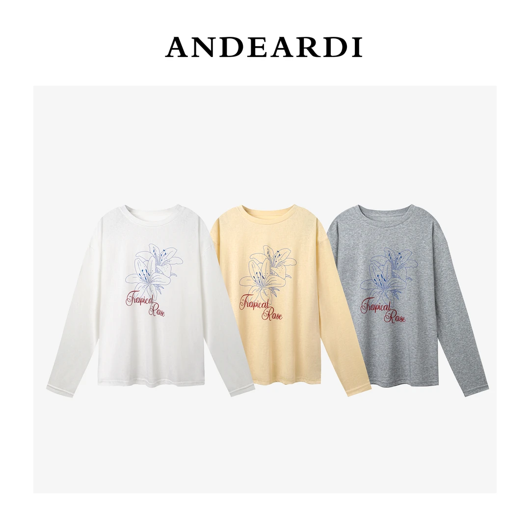 ANDEARDI慵懒风长袖T恤手绘印花圆领长袖罩衫