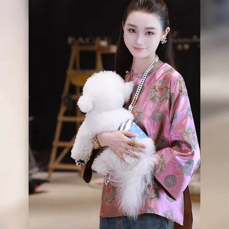 今年流行独特高级感新中式国风复古粉色盘扣衬衫女2025秋季新款