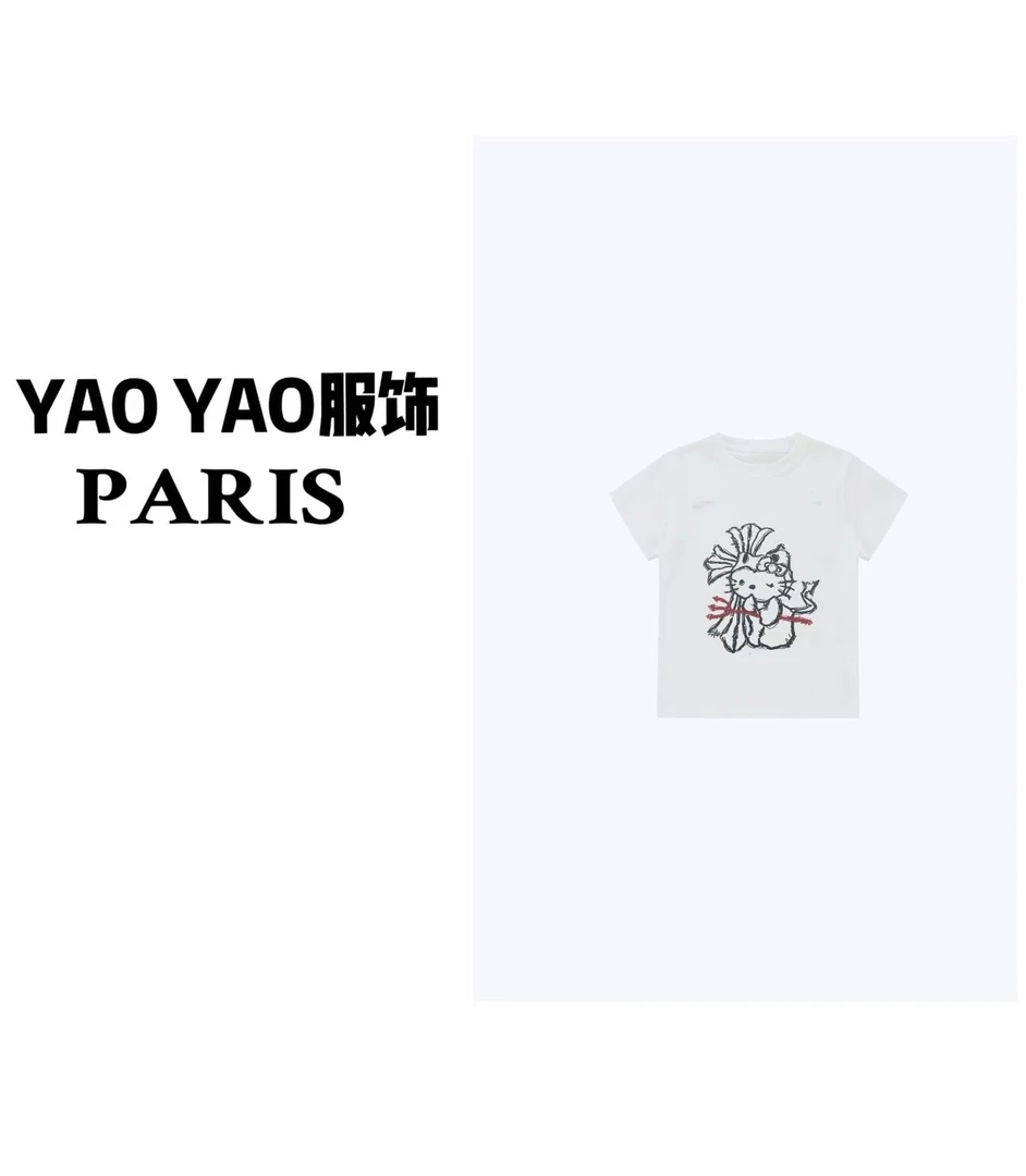 【YAOYAO】035kt猫小版型 时尚百搭短袖 夏季新款烫钻