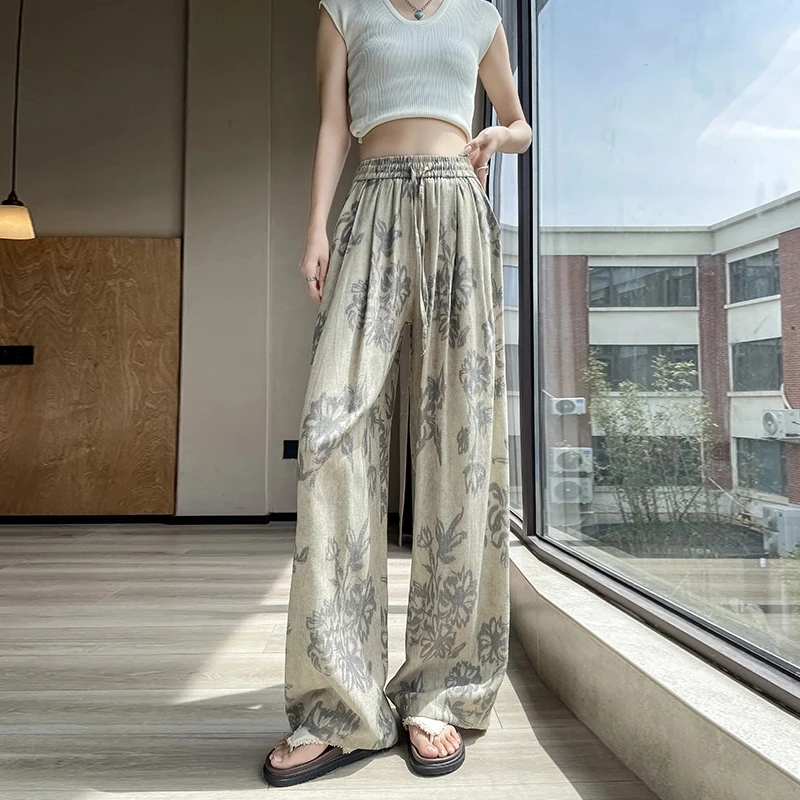 【运费补贴】高腰阔腿裤女垂感夏季新款复古显瘦宽松直筒休闲裤子