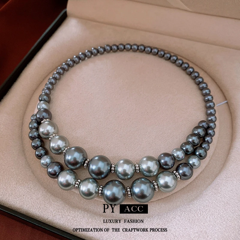 PY法式复古圆球撞色开口项链夸张小众设计感项圈高级感饰品