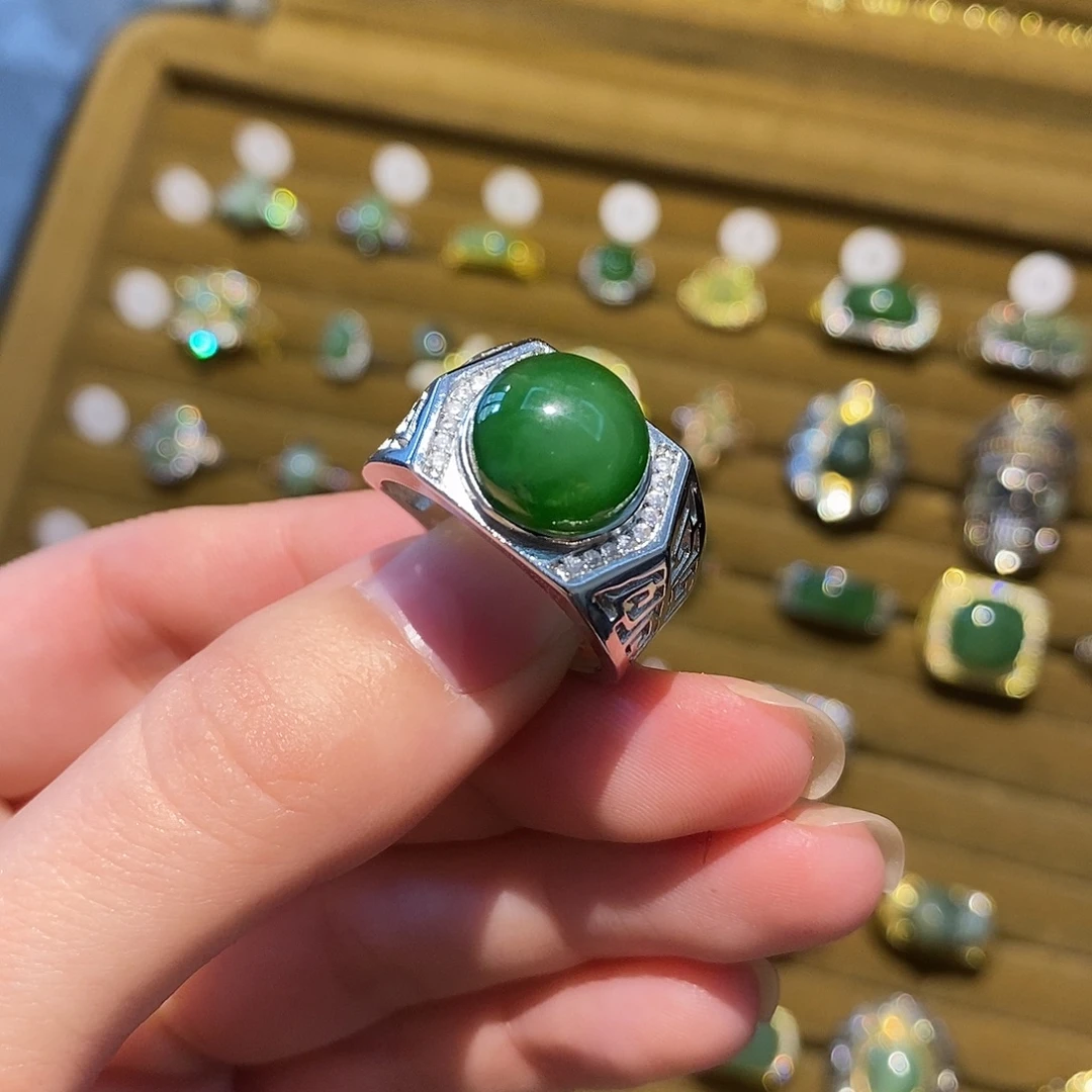 和田玉银S925镶嵌戒指